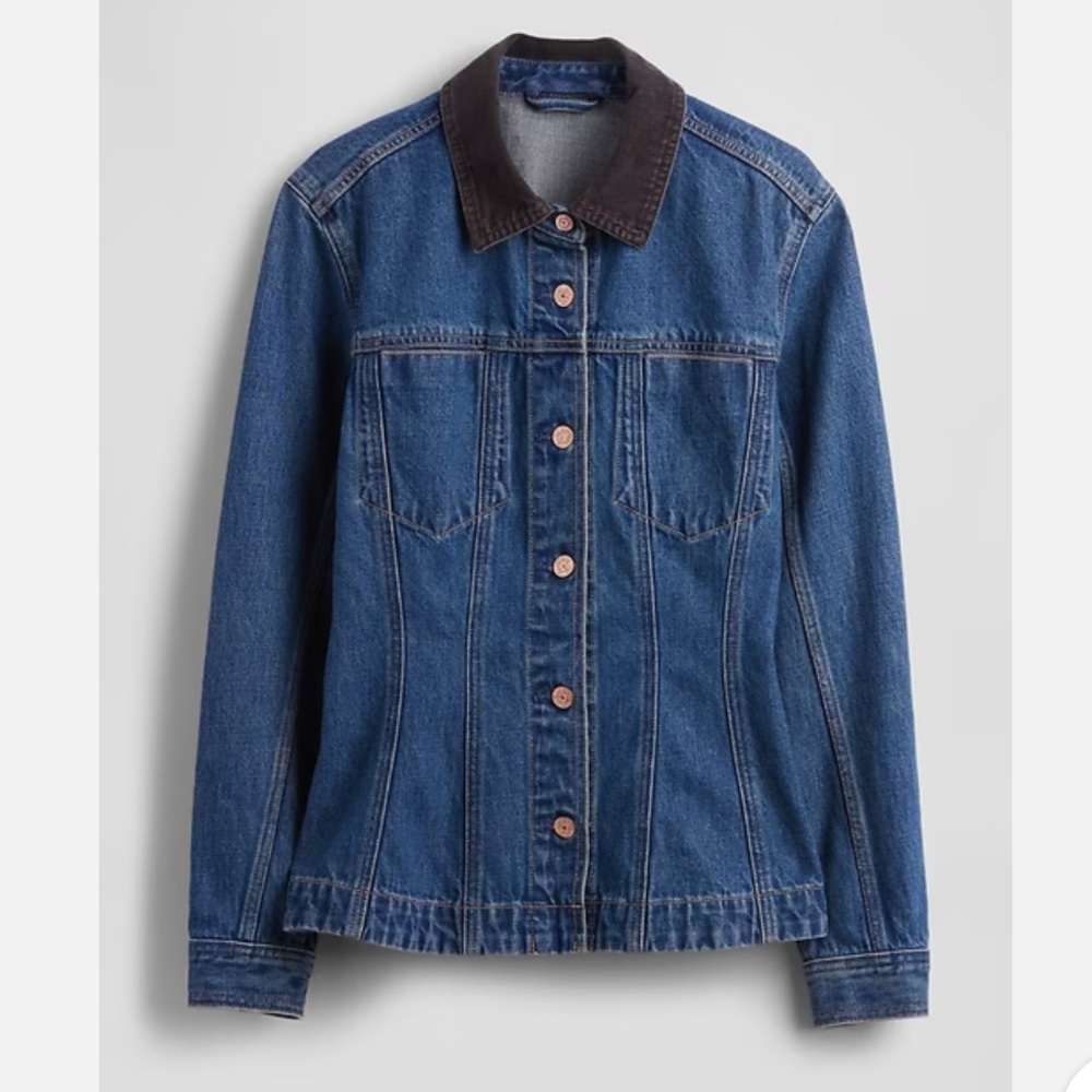 NWT Gap Longline Denim Jacket with Corduroy Collar